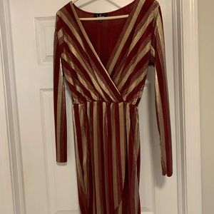 Lulus red and gold long sleeve formal dress. Size medium.